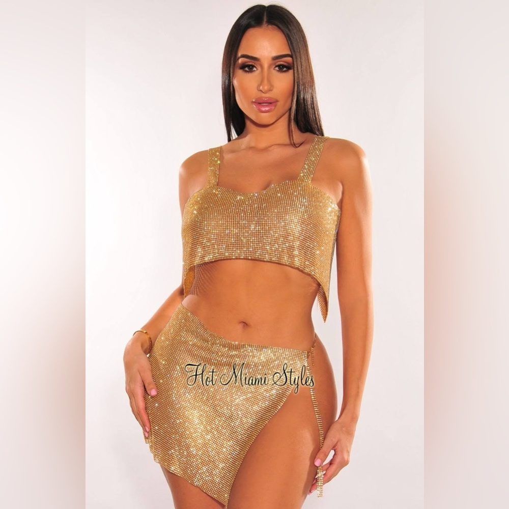 Gold Rhinestone Crop Top - Picture 6 of 7